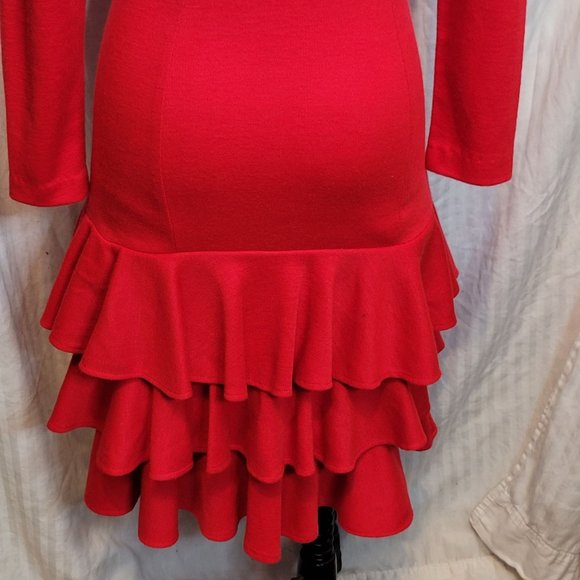 Vintage 80s Drop Waist Tiered Ruffle Dress Red Retro Button Down Sz 7/8 Cocktail - Picture 12 of 16